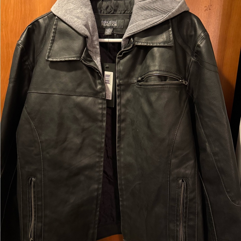 Kenneth Cole Black polyvinyl Jacket with Hood